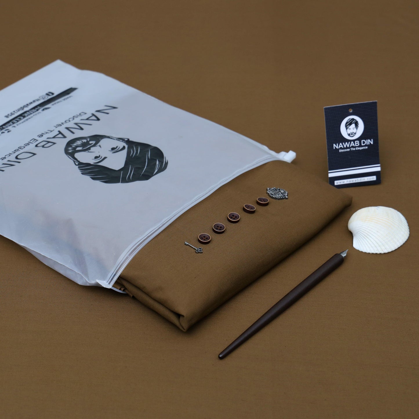 Premium Wash & Wear Suit - Dark Brown - Nawab Din