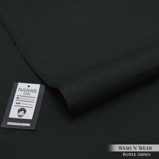 Self Print Wash & Wear Suit - Bottle Green - Nawab Din