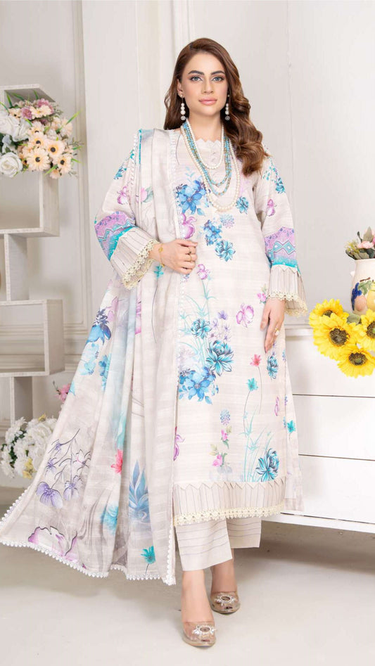 3 Pc Doria Lawn Digital Printed Suit