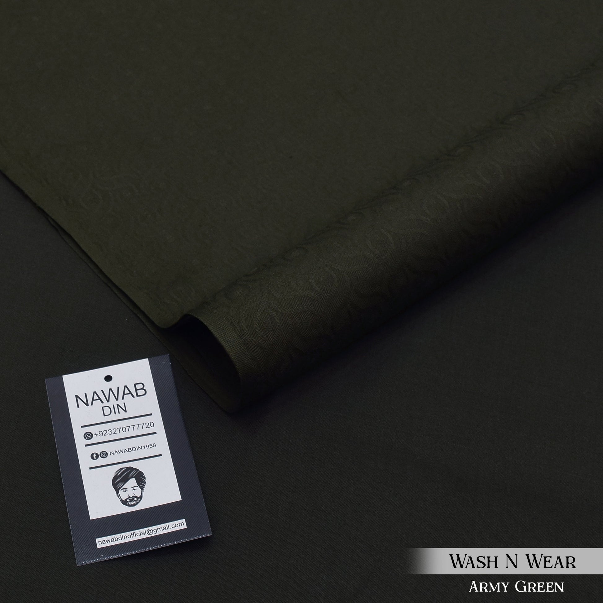 Self Print Wash & Wear Suit - Army Green - Nawab Din