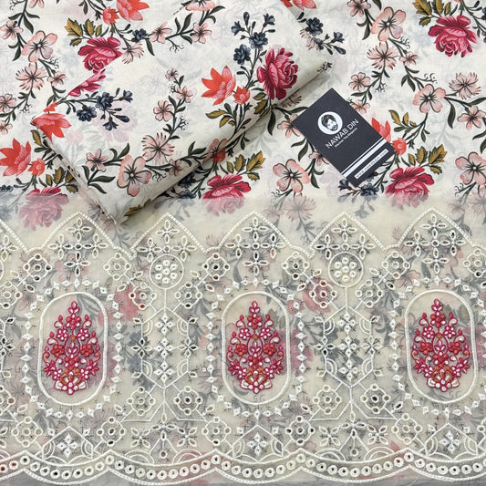 2 Pc Doria Lawn All Over Print With Embroidered Patch - Nawab Din