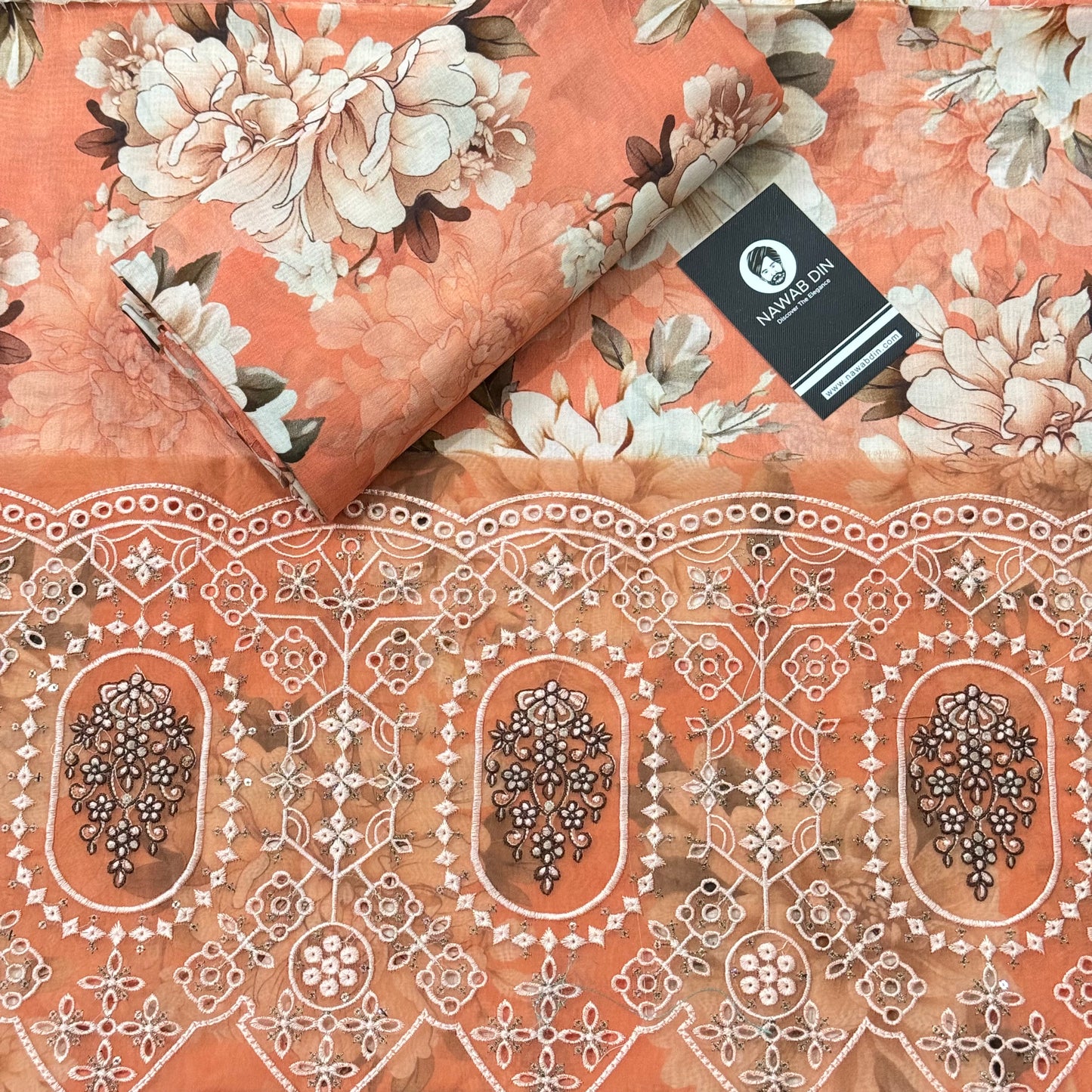 2 Pc Lawn All Over Print With Embroidered Patch - Nawab Din