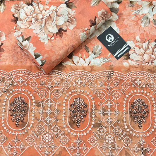 2 Pc Lawn All Over Print With Embroidered Patch - Nawab Din