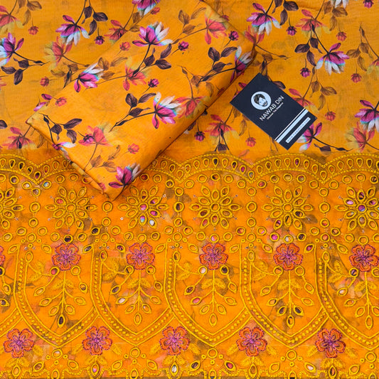 2 Pc Lawn All Over Print With Embroidered Patch - Nawab Din