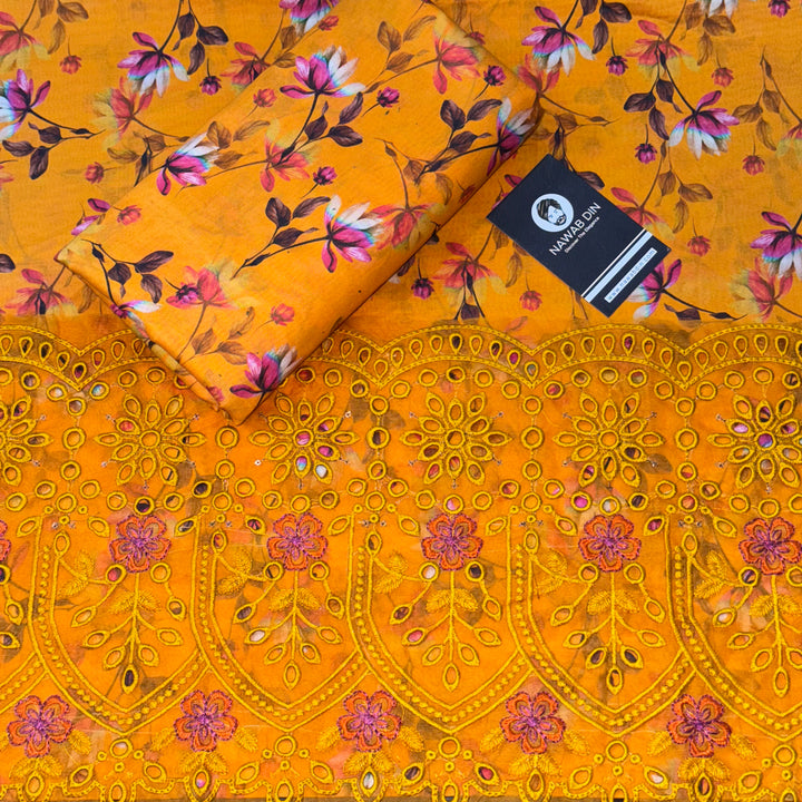 2 Pc Lawn All Over Print With Embroidered Patch - Nawab Din