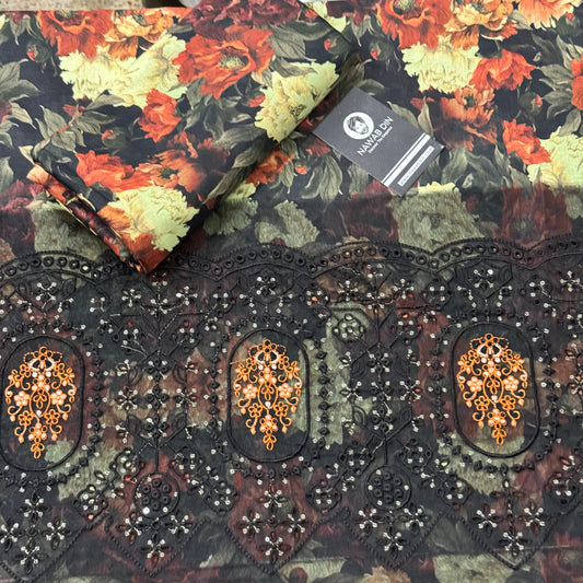 2 Pc Lawn All Over Print With Embroidered Patch - Nawab Din