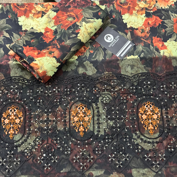 2 Pc Lawn All Over Print With Embroidered Patch - Nawab Din
