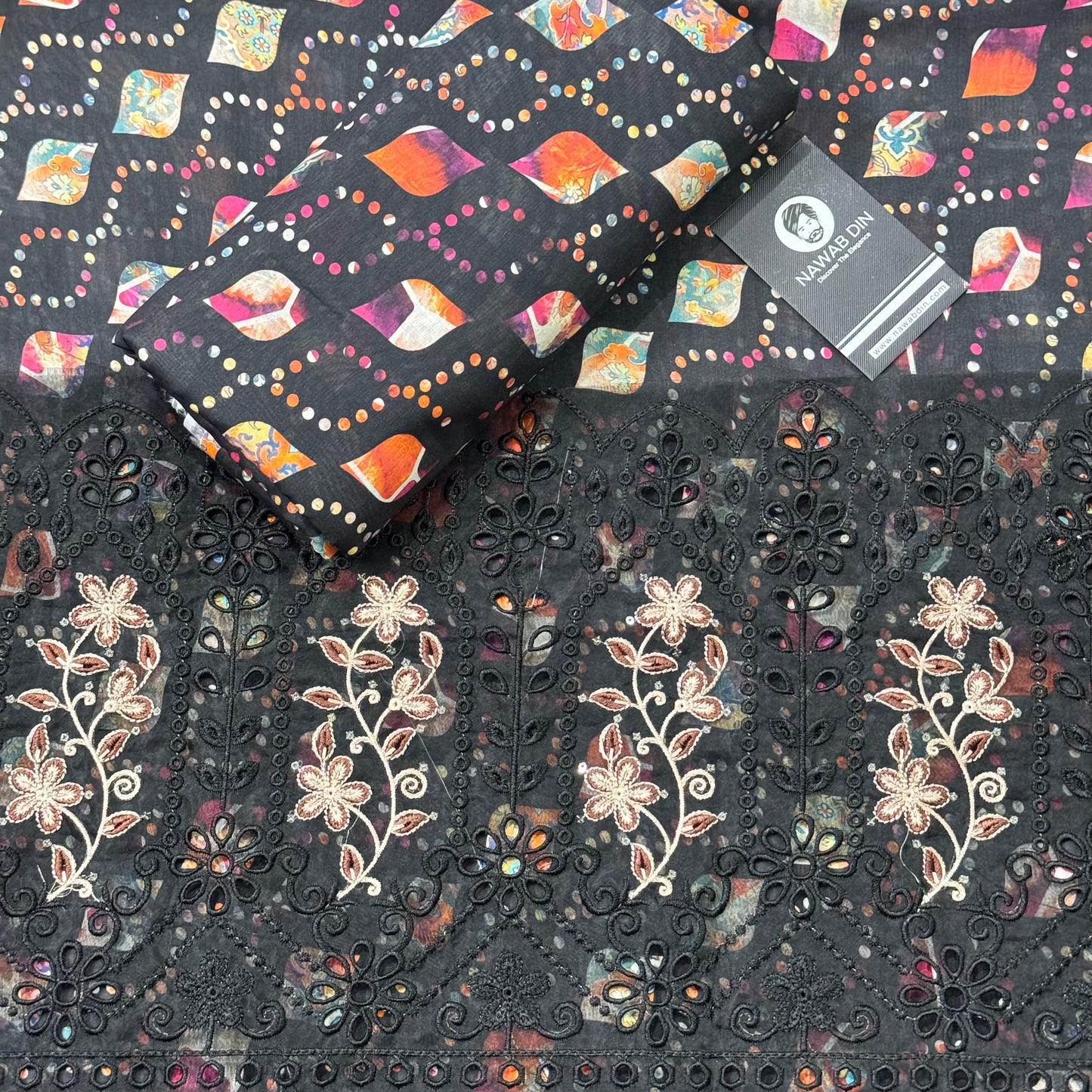 2 Pc Lawn All Over Print With Embroidered Patch - Nawab Din