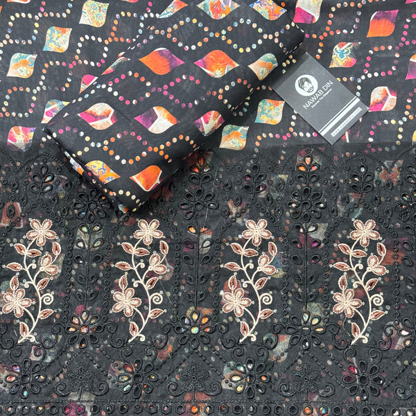 2 Pc Lawn All Over Print With Embroidered Patch - Nawab Din