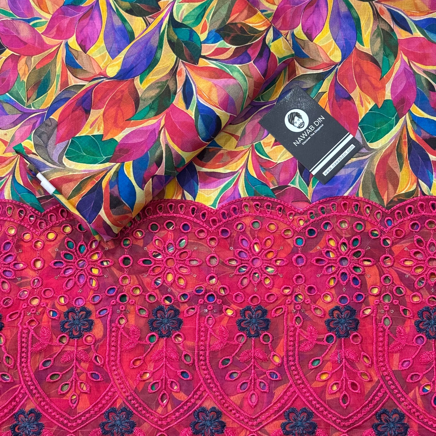 2 Pc Lawn All Over Print With Embroidered Patch - Nawab Din