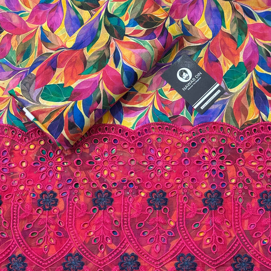 2 Pc Lawn All Over Print With Embroidered Patch - Nawab Din