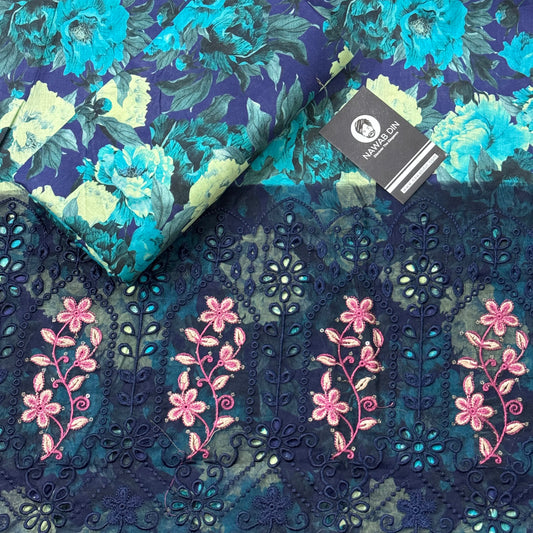 2 Pc Lawn All Over Print With Embroidered Patch - Nawab Din