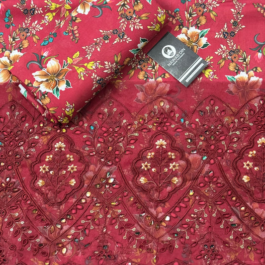 2 Pc Lawn All Over Print With Embroidered Patch - Nawab Din