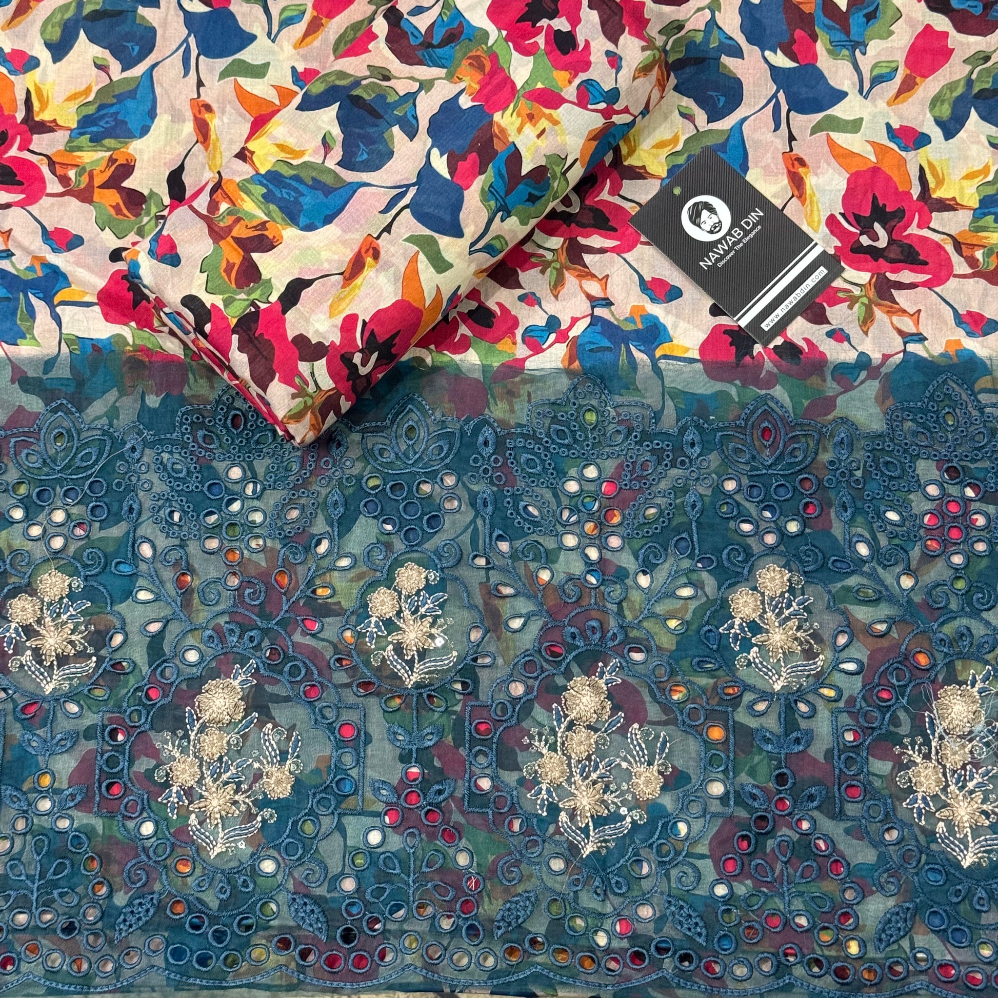 2 Pc Doria Lawn All Over Print With Embroidered Patch - Nawab Din