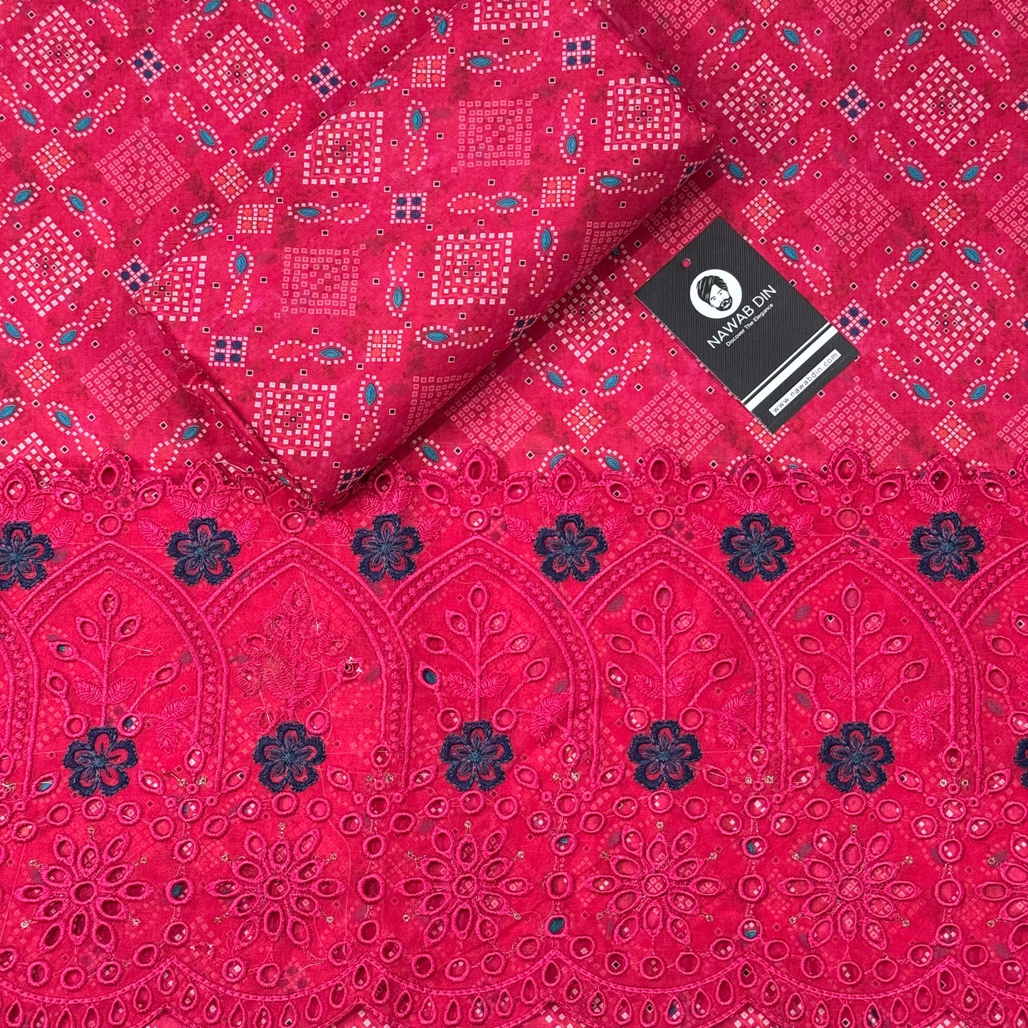 2 Pc Lawn All Over Print With Embroidered Patch - Nawab Din
