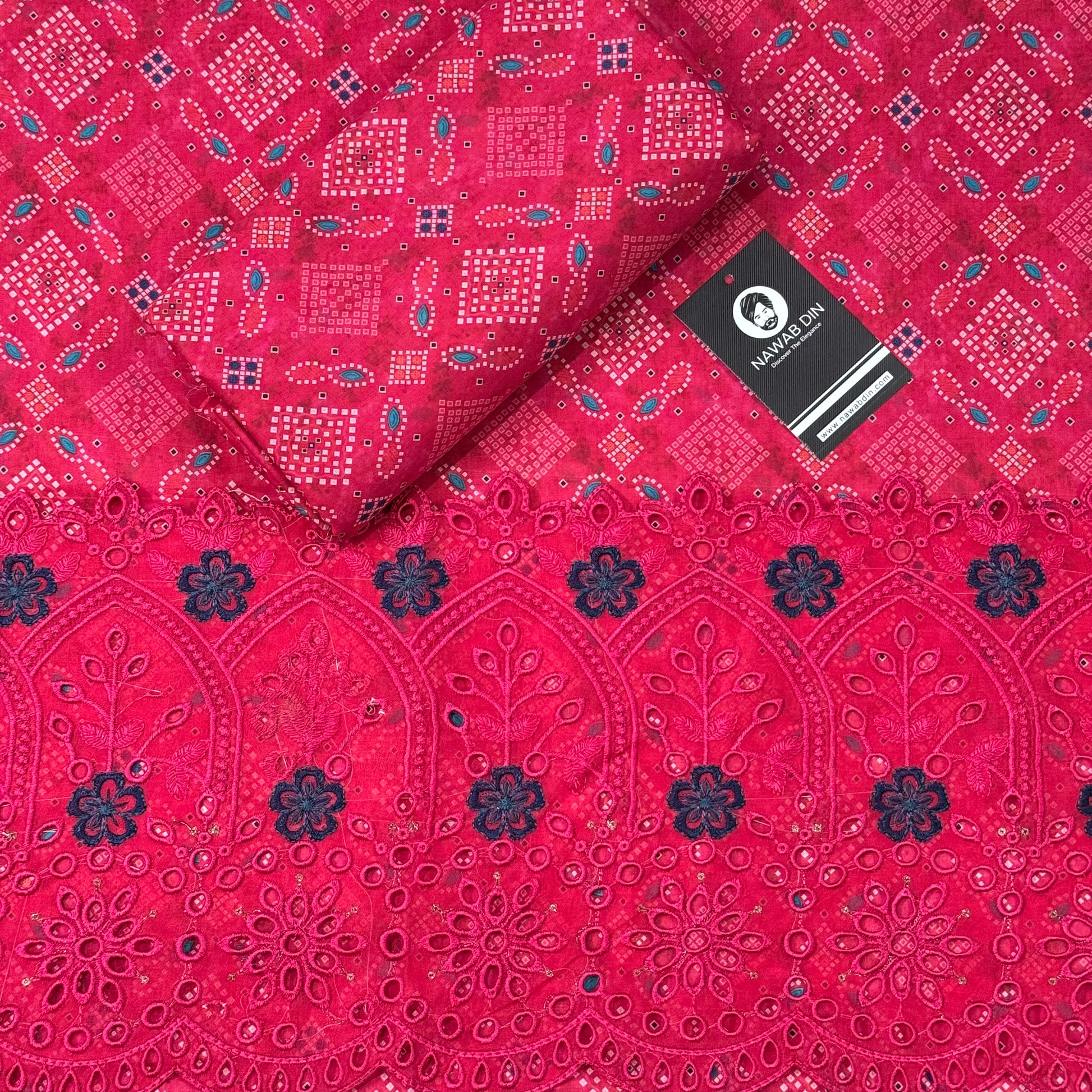 2 Pc Lawn All Over Print With Embroidered Patch - Nawab Din