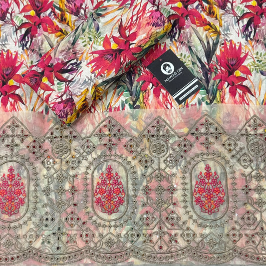 2 Pc Lawn All Over Print With Embroidered Patch - Nawab Din