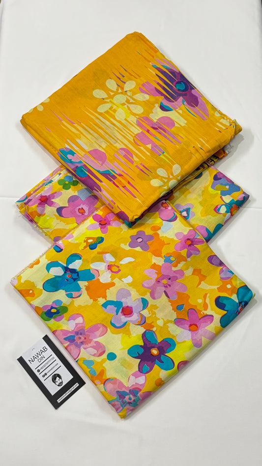 3 Pc Lawn All Over Printed Suit
