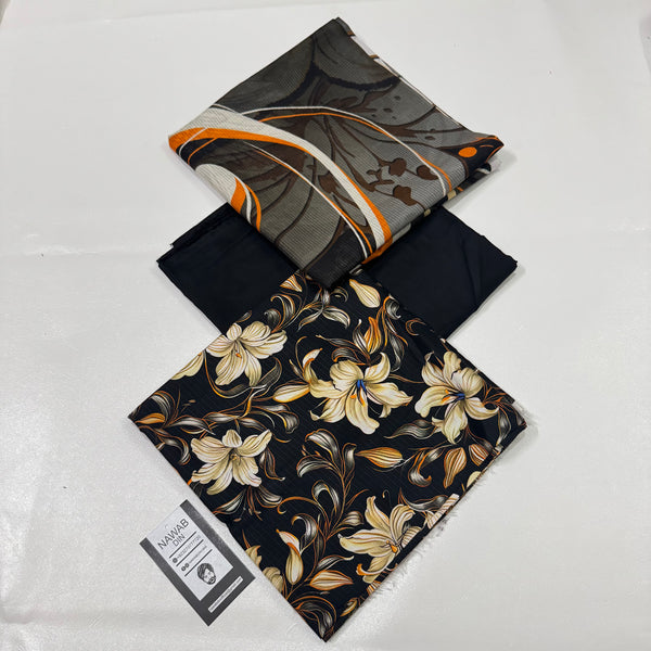 3 Pc Linen Printed Unstitched Suit