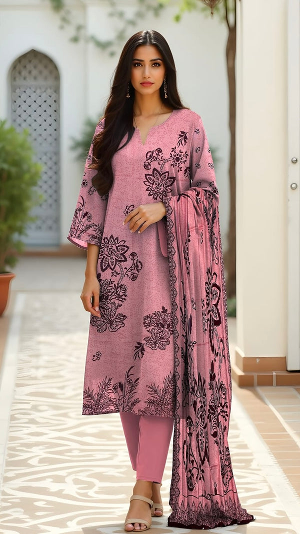 3 Pc Karandi Printed Unstitched Suit