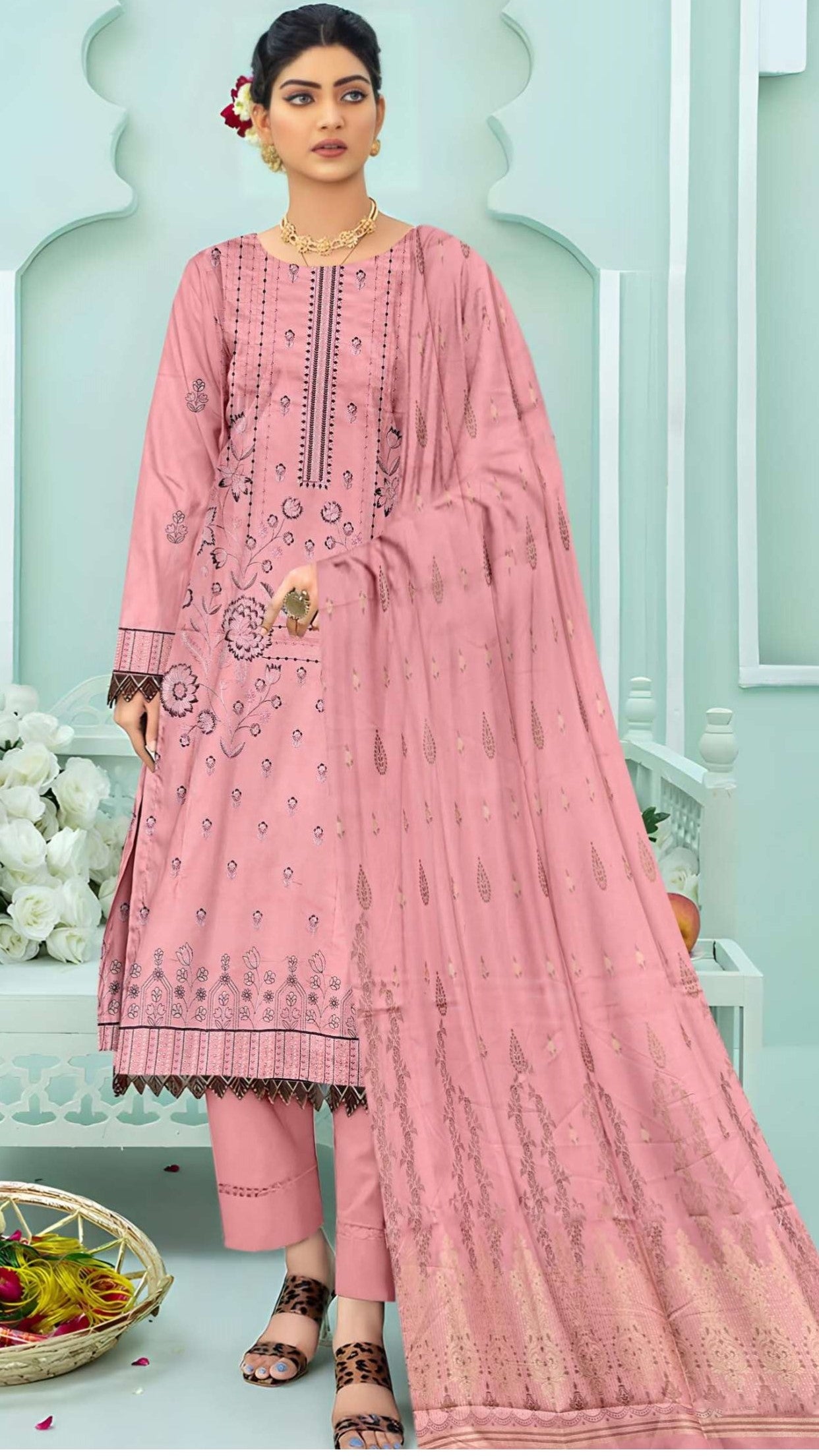 3 Piece Doria Lawn Embroidered Suit - Nawab Din
