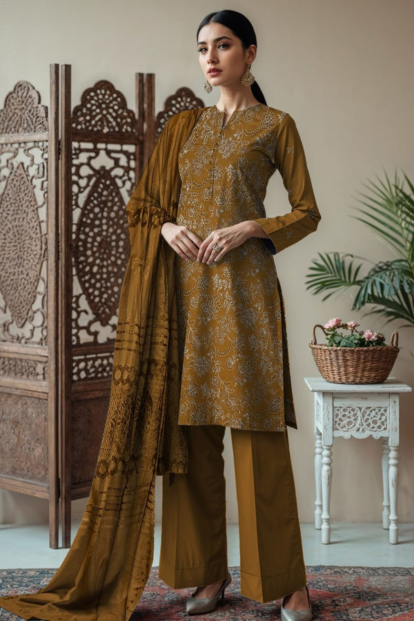 3 PC Dhanak Embroidered Unstitched Suit