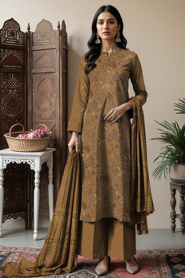 3 PC Dhanak Embroidered Unstitched Suit