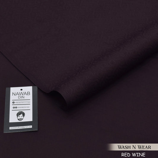 Self Print Wash & Wear Suit - Red Wine - Nawab Din