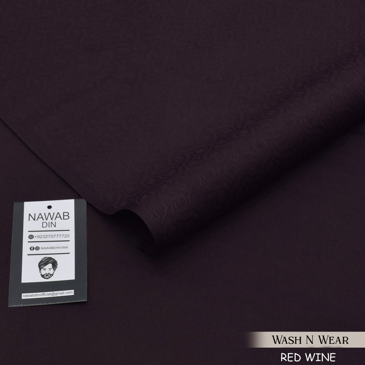 Self Print Wash & Wear Suit - Red Wine - Nawab Din